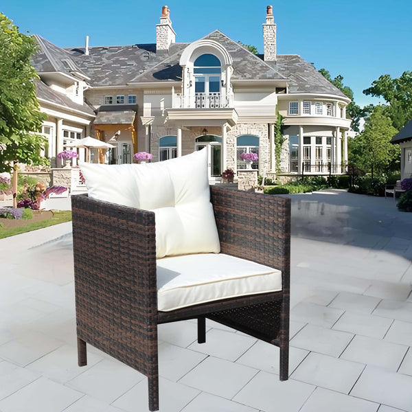 English Elm Liberatore Wicker Dining Chair with Removable Beige Cushions, PE Rattan Steel Frame, Water Resistant W209P180146