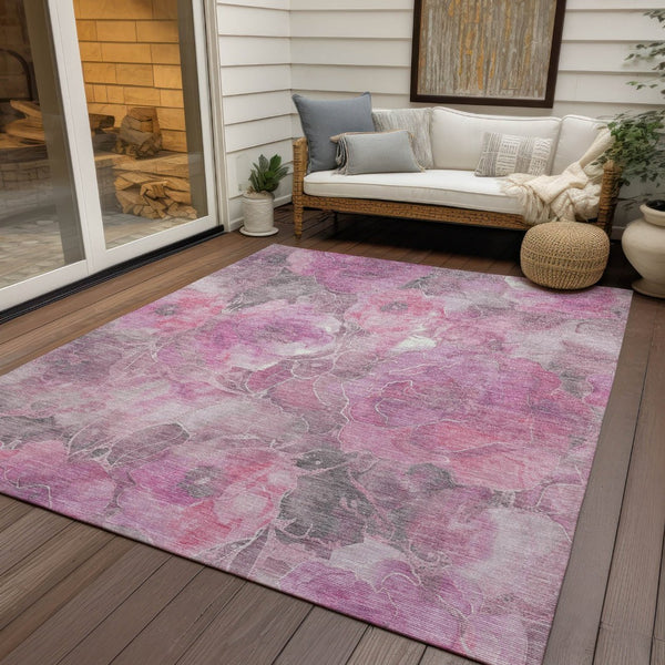 HomeRoots 5' Pink and Gray Floral Area Rug - Durable, Washable Design for Indoor and Outdoor Charm and Style 10' X 14' 623107
