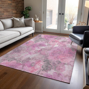 HomeRoots 5' Pink and Gray Floral Area Rug - Durable, Washable Design for Indoor and Outdoor Charm and Style 10' X 14' 623107