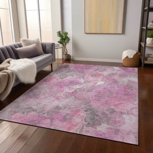 HomeRoots 5' Pink and Gray Floral Area Rug - Durable, Washable Design for Indoor and Outdoor Charm and Style 10' X 14' 623107