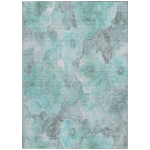 HomeRoots 5' Timeless Teal Blue and Gray Floral Indoor Outdoor Area Rug for Stylish Living Spaces & Patios 5' X 8' 623109