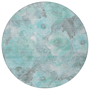 HomeRoots 5' Timeless Teal Blue and Gray Floral Indoor Outdoor Area Rug for Stylish Living Spaces & Patios 8' Round 623110