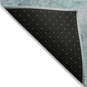 HomeRoots 5' Timeless Teal Blue and Gray Floral Indoor Outdoor Area Rug for Stylish Living Spaces & Patios 8' Round 623110