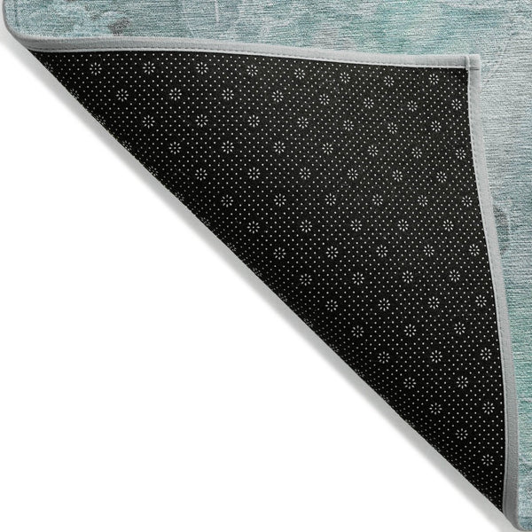 HomeRoots 5' Timeless Teal Blue and Gray Floral Indoor Outdoor Area Rug for Stylish Living Spaces & Patios 8' Round 623110