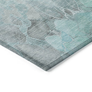 HomeRoots 5' Timeless Teal Blue and Gray Floral Indoor Outdoor Area Rug for Stylish Living Spaces & Patios 8' Round 623110