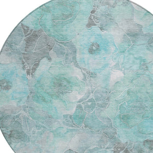 HomeRoots 5' Timeless Teal Blue and Gray Floral Indoor Outdoor Area Rug for Stylish Living Spaces & Patios 8' Round 623110