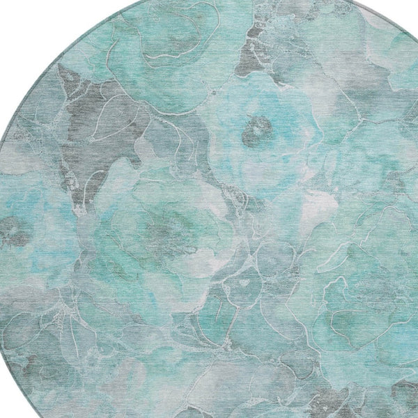 HomeRoots 5' Timeless Teal Blue and Gray Floral Indoor Outdoor Area Rug for Stylish Living Spaces & Patios 8' Round 623110