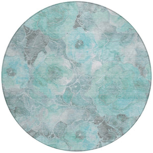 HomeRoots 5' Timeless Teal Blue and Gray Floral Indoor Outdoor Area Rug for Stylish Living Spaces & Patios 8' Round 623110