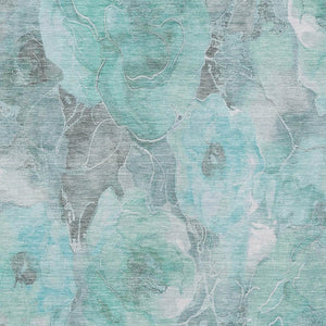 HomeRoots 5' Timeless Teal Blue and Gray Floral Indoor Outdoor Area Rug for Stylish Living Spaces & Patios 8' X 10' 623111