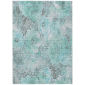 HomeRoots 5' Timeless Teal Blue and Gray Floral Indoor Outdoor Area Rug for Stylish Living Spaces & Patios 9' X 12' 623112