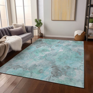 HomeRoots 5' Timeless Teal Blue and Gray Floral Indoor Outdoor Area Rug for Stylish Living Spaces & Patios 9' X 12' 623112