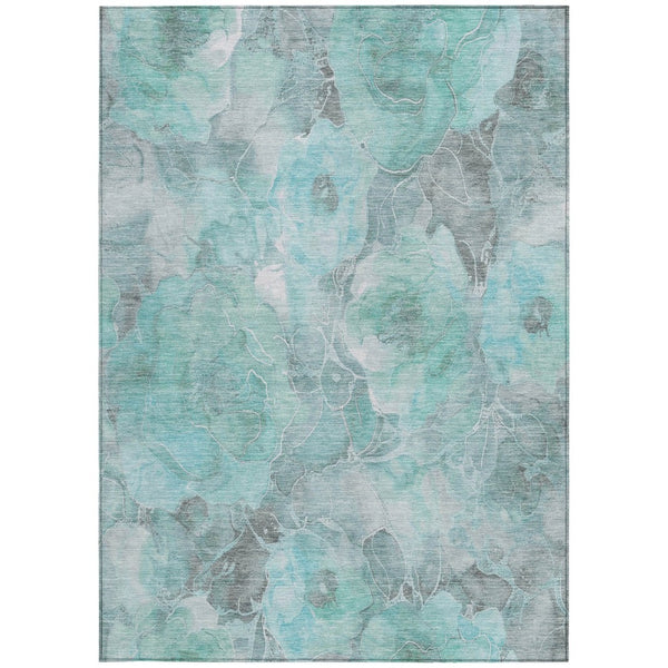 HomeRoots 5' Timeless Teal Blue and Gray Floral Indoor Outdoor Area Rug for Stylish Living Spaces & Patios 10' X 14' 623113