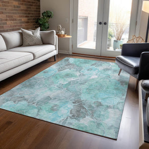 HomeRoots 5' Timeless Teal Blue and Gray Floral Indoor Outdoor Area Rug for Stylish Living Spaces & Patios 10' X 14' 623113