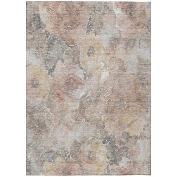 HomeRoots 5' Durable Taupe and Gray Floral Washable Area Rug for Indoor and Outdoor Elegance and Comfort 5' X 8' 623115