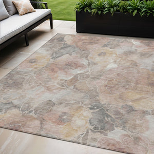 HomeRoots 5' Durable Taupe and Gray Floral Washable Area Rug for Indoor and Outdoor Elegance and Comfort 5' X 8' 623115
