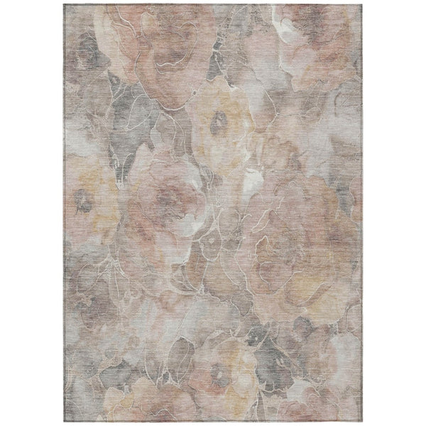 HomeRoots 5' Durable Taupe and Gray Floral Washable Area Rug for Indoor and Outdoor Elegance and Comfort 5' X 8' 623115