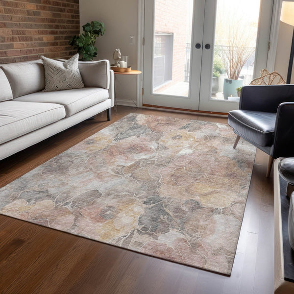 HomeRoots 5' Durable Taupe and Gray Floral Washable Area Rug for Indoor and Outdoor Elegance and Comfort 5' X 8' 623115
