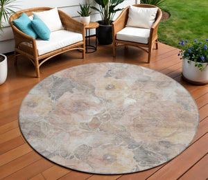 HomeRoots 5' Durable Taupe and Gray Floral Washable Area Rug for Indoor and Outdoor Elegance and Comfort 8' Round 623116