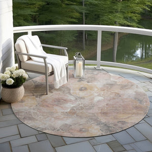 HomeRoots 5' Durable Taupe and Gray Floral Washable Area Rug for Indoor and Outdoor Elegance and Comfort 8' Round 623116