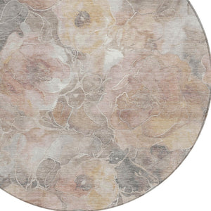 HomeRoots 5' Durable Taupe and Gray Floral Washable Area Rug for Indoor and Outdoor Elegance and Comfort 8' Round 623116