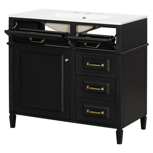 English Elm 36-Inch Bathroom Vanity With Ceramic Sink Top, Adjustable Shelf, And Modern Flip Drawer Design For Storage N725P350849B