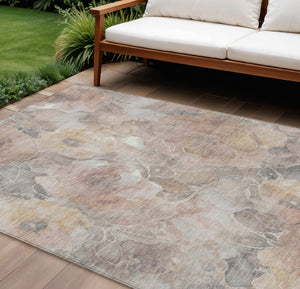 HomeRoots 5' Durable Taupe and Gray Floral Washable Area Rug for Indoor and Outdoor Elegance and Comfort 8' X 10' 623117
