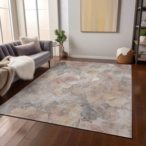 HomeRoots 5' Durable Taupe and Gray Floral Washable Area Rug for Indoor and Outdoor Elegance and Comfort 8' X 10' 623117