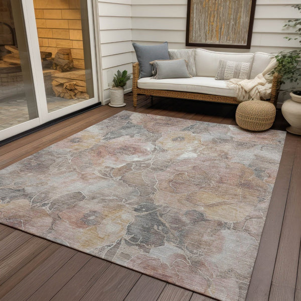 HomeRoots 5' Durable Taupe and Gray Floral Washable Area Rug for Indoor and Outdoor Elegance and Comfort 9' X 12' 623118