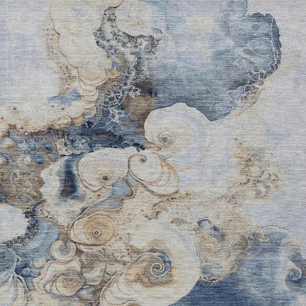 HomeRoots 5' Durable Denim Blue and Beige Abstract Area Rug – Washable for Indoor and Outdoor Spaces, Stylish Comfort 5' X 8' 623121
