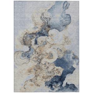 HomeRoots 5' Durable Denim Blue and Beige Abstract Area Rug – Washable for Indoor and Outdoor Spaces, Stylish Comfort 5' X 8' 623121