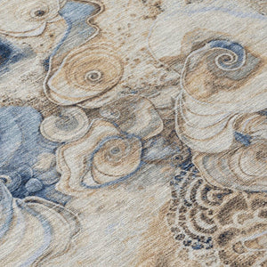 HomeRoots 5' Durable Denim Blue and Beige Abstract Area Rug – Washable for Indoor and Outdoor Spaces, Stylish Comfort 8' Round 623122