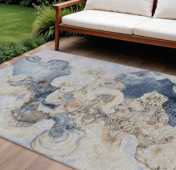 HomeRoots 5' Durable Denim Blue and Beige Abstract Area Rug – Washable for Indoor and Outdoor Spaces, Stylish Comfort 8' X 10' 623123