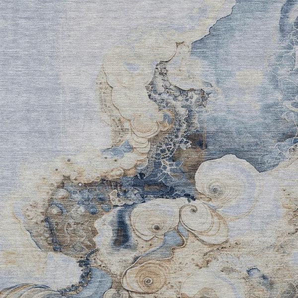 HomeRoots 5' Durable Denim Blue and Beige Abstract Area Rug – Washable for Indoor and Outdoor Spaces, Stylish Comfort 8' X 10' 623123