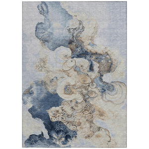 HomeRoots 5' Durable Denim Blue and Beige Abstract Area Rug – Washable for Indoor and Outdoor Spaces, Stylish Comfort 9' X 12' 623124