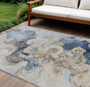 HomeRoots 5' Durable Denim Blue and Beige Abstract Area Rug – Washable for Indoor and Outdoor Spaces, Stylish Comfort 10' X 14' 623125