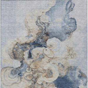 HomeRoots 5' Durable Denim Blue and Beige Abstract Area Rug – Washable for Indoor and Outdoor Spaces, Stylish Comfort 10' X 14' 623125