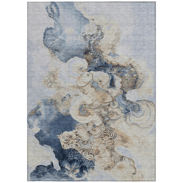 HomeRoots 5' Durable Denim Blue and Beige Abstract Area Rug – Washable for Indoor and Outdoor Spaces, Stylish Comfort 10' X 14' 623125
