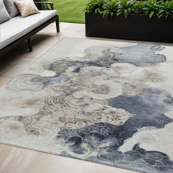 HomeRoots 5' Versatile Ivory and Taupe Abstract Area Rug - Stylish, Washable, Durable for Indoor-Outdoor Use 5' X 8' 623133