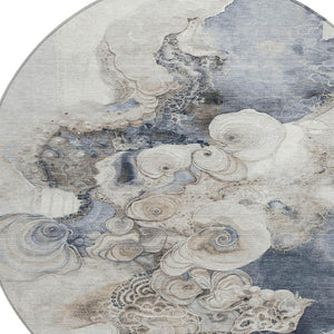 HomeRoots 5' Versatile Ivory and Taupe Abstract Area Rug - Stylish, Washable, Durable for Indoor-Outdoor Use 8' Round 623134