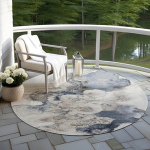 HomeRoots 5' Versatile Ivory and Taupe Abstract Area Rug - Stylish, Washable, Durable for Indoor-Outdoor Use 8' Round 623134