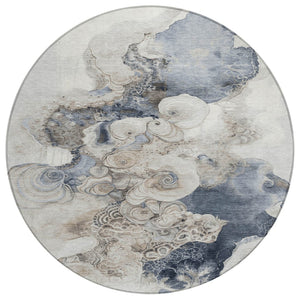 HomeRoots 5' Versatile Ivory and Taupe Abstract Area Rug - Stylish, Washable, Durable for Indoor-Outdoor Use 8' Round 623134