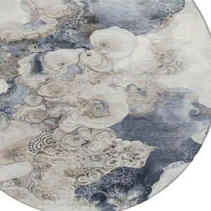 HomeRoots 5' Versatile Ivory and Taupe Abstract Area Rug - Stylish, Washable, Durable for Indoor-Outdoor Use 8' Round 623134