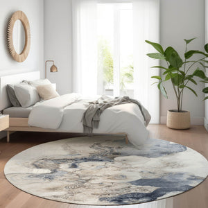 HomeRoots 5' Versatile Ivory and Taupe Abstract Area Rug - Stylish, Washable, Durable for Indoor-Outdoor Use 8' Round 623134