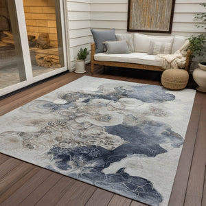 HomeRoots 5' Versatile Ivory and Taupe Abstract Area Rug - Stylish, Washable, Durable for Indoor-Outdoor Use 8' X 10' 623135