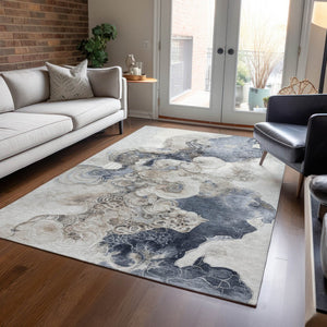 HomeRoots 5' Versatile Ivory and Taupe Abstract Area Rug - Stylish, Washable, Durable for Indoor-Outdoor Use 8' X 10' 623135