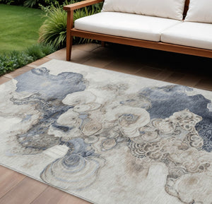 HomeRoots 5' Versatile Ivory and Taupe Abstract Area Rug - Stylish, Washable, Durable for Indoor-Outdoor Use 9' X 12' 623136
