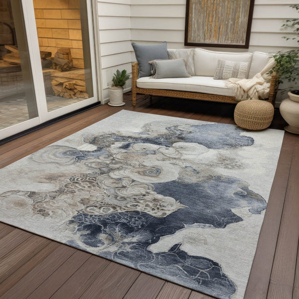 HomeRoots 5' Versatile Ivory and Taupe Abstract Area Rug - Stylish, Washable, Durable for Indoor-Outdoor Use 9' X 12' 623136