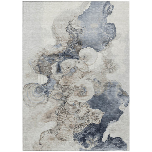 HomeRoots 5' Versatile Ivory and Taupe Abstract Area Rug - Stylish, Washable, Durable for Indoor-Outdoor Use 9' X 12' 623136