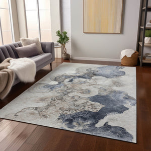 HomeRoots 5' Versatile Ivory and Taupe Abstract Area Rug - Stylish, Washable, Durable for Indoor-Outdoor Use 10' X 14' 623137