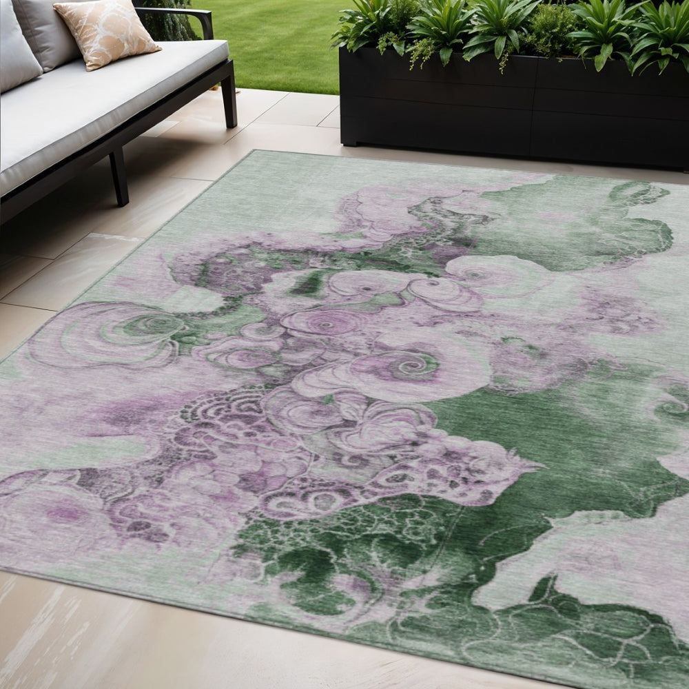 HomeRoots 5' Sage and Lavender Abstract Area Rug - Durable, Washable Design for Indoor and Outdoor Spaces 5' X 8' 623139